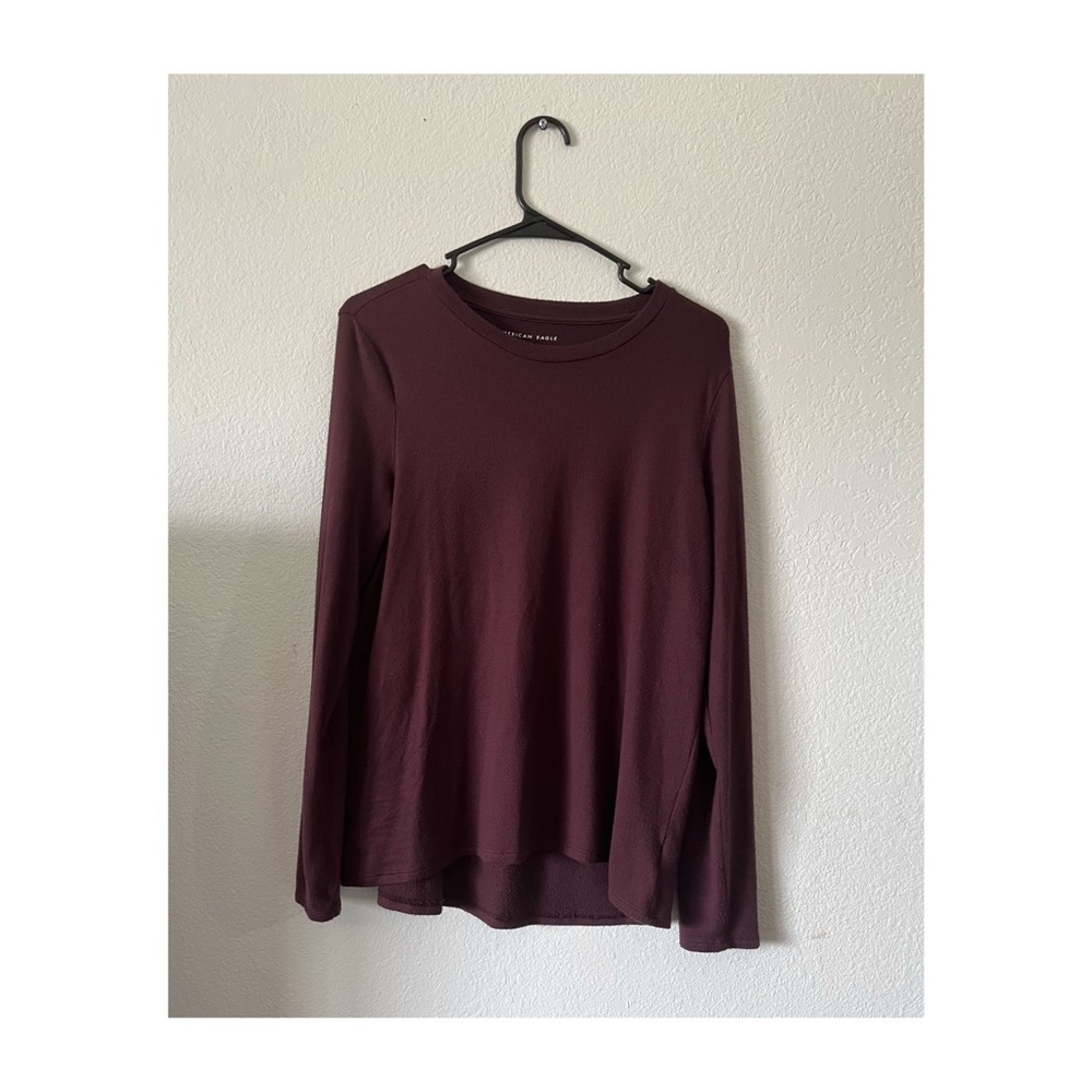 American Eagle Outfitters Maroon Relaxed Long Sleeve Tee